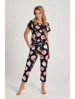Dámské pyžamo Peony černé s květy