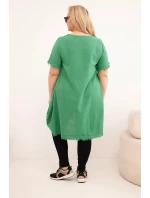 Dámské bavlněné šaty Plus Size s prodlouženým zadním dílem a kapsou zelená