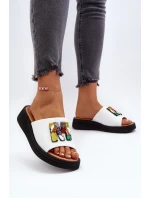 Dámské kožené pantofle na platformě s ozdobou Béžové Monroe