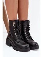 Dámské workery kotníkové boty na klínku zateplené s písmenem F černé Lurina