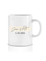 Personalizovaný klasický bílý keramický hrníček 300 ml se jmény novomanželů Personalizovaný klasický bílý keramický hrníček 300 ml se jmény novomanželů