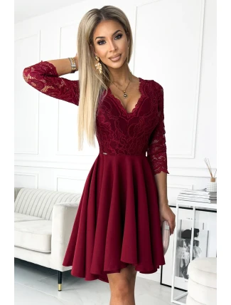 210-15 NICOLLE šaty s delšími zády a výstřihem - barva bordó 210-15 NICOLLE šaty s delšími zády a výstřihem - barva bordó