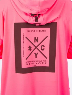 Bunda oversize s kapucí růžová neonová