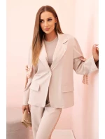 Dámská souprava s viskózou – sako s klopami a kalhoty s lampasem béžový Dámská souprava s viskózou – sako s klopami a kalhoty s lampasem béžový