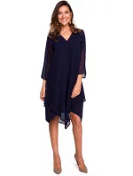 S159 Šifonové šaty s asymetrickým lemem - tmavě modré