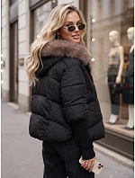 Dámská zimní prošívaná bunda s kožešinou, černá, FashionStreet TY5987