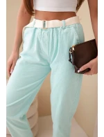 Dámské kordové kalhoty s páskem mátové