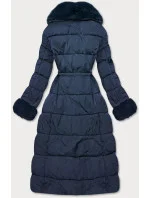 Tmavě modrá dlouhá zimní bunda s kožešinovým límcem (j9-071)