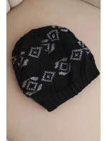 Dámská zimní čepice z vlny s geometrickým vzorem K434 černá + šedá