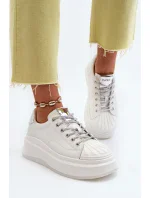 Dámské kožené tenisky na platformě GOE bílé Dámské kožené tenisky na platformě GOE bílé