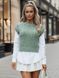 Dámský svetr 2 v 1 s bílou košilí CELESTIA mint FashionStreet MY2218
