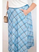 Dámská sukně Plus Size s širokým lemem kostkovaná modrá