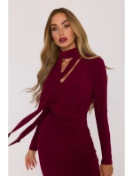 M891 Šaty s řasením a šerpou - bordó