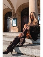 Dámské zateplené kozačky na jehlovém podpatku Mavella – čokoládové, eko semiš