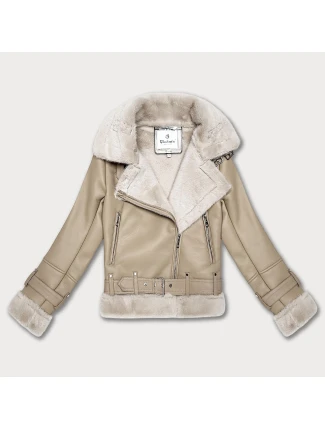 Zimní bunda ramoneska v teplé béžové barvě s kožešinovou podšívkou Glakate (238025##)