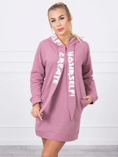 Oversize šaty s kapucí tmavě růžové