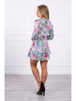 Modré květinové šaty s vázáním v pase Modré květinové šaty s vázáním v pase