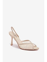 Dámské sandály na podpatku s krajkou a ozdobami Béžové Melivelle