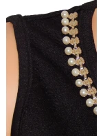 Společenské značkové šaty LUXESTAR zdobené perlami krátké černé - Černá - LUXESTAR