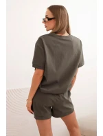 Dámská punto souprava s krátkým rukávem a volnými šortkami khaki