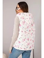 Dámská prošívaná vesta s květinami a kapucí růžová