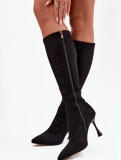 Dámské kozačky na jehlovém podpatku – černé