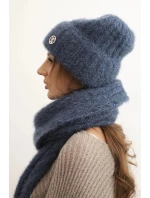 Dámská souprava čepice a dlouhý šátek z měkké příze jeansový Dámská souprava čepice a dlouhý šátek z měkké příze jeansový