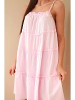 Dámské bavlněné šaty na ramínka s volánky cukrově růžová