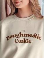 Dámská oversize mikina s potiskem COOKIES světle béžová FashionStreet BY1446