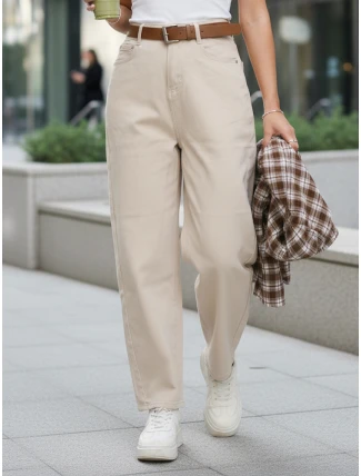 Dámské džíny mom fit s vysokým pasem a páskem světle béžové FashionStreet UY2919