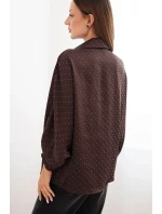 Dámská elegantní blůza z viskózy s knoflíky a límečkem hnědá Dámská elegantní blůza z viskózy s knoflíky a límečkem hnědá