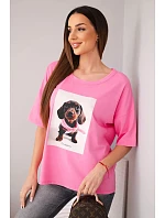 Dámská bavlněná oversize halenka s potiskem "Dog Fashion" růžová Dámská bavlněná oversize halenka s potiskem "Dog Fashion" růžová