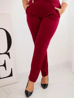 Dámské bavlněné kalhoty Plus Size s elastickým pasem bordové