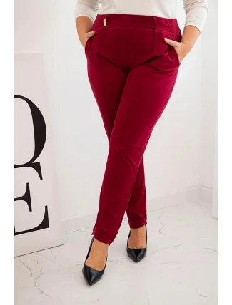 Dámské bavlněné kalhoty Plus Size s elastickým pasem bordové