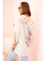 Dámská blůza z bavlny s květinovým vzorem a knoflíky béžový
