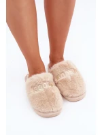 Dámské Pantofle S Kožešinou A Nápisem Béžové Kalelia