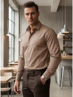 Pánská elegantní hladká béžová košile REGULAR FIT FashionStreet DX2686 Pánská elegantní hladká béžová košile REGULAR FIT FashionStreet DX2686