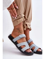 Kožené klasické žabky dámské na suchý zip hnědé Amedon