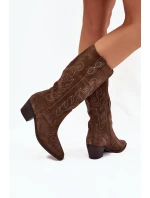 Semišové Dámské Kopytové Boty Na Podpatku Hnědé Karira Semišové Dámské Kopytové Boty Na Podpatku Hnědé Karira