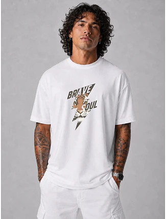 Pánské bavlněné tričko oversize s potiskem bílé FashionStreet NX1010R Pánské bavlněné tričko oversize s potiskem bílé FashionStreet NX1010R