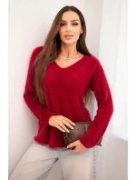 Dámský svetr z měkké pleteniny s výstřihem do V bordový