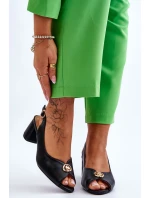 Módní kožené sandály na podpatku Černé Hette