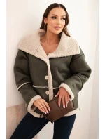 Dámská bunda Plus Size s kapucí a kapsami zateplená beránkem camelová Dámská bunda Plus Size s kapucí a kapsami zateplená beránkem camelová