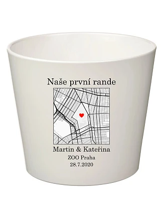 Bílý keramický květináč s mapou - malý