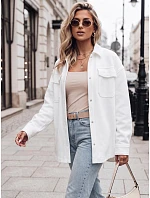 Dámská bavlněná košilová bunda oversize, bílá, FashionStreet TY4299 Dámská bavlněná košilová bunda oversize, bílá, FashionStreet TY4299