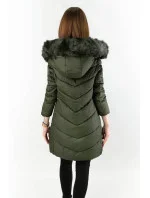 Dlouhá dámská prošívaná zimní bunda v khaki barvě (7689)