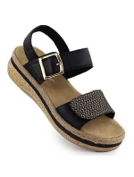 Dámské kožené sandály na podpatku se suchým zipem černé Rieker V0951