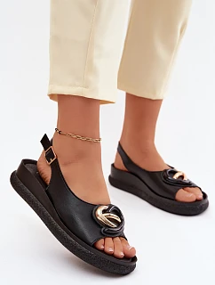 Kožené sandály na platformě s ozdobou S.Barski KV61-6047 Černé