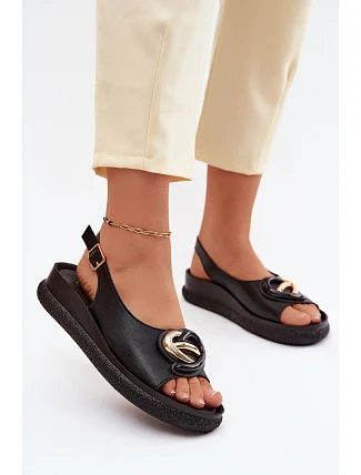 Kožené sandály na platformě s ozdobou S.Barski KV61-6047 Černé