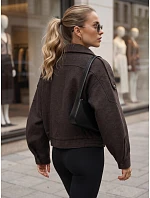 Krátký dámský kabát s vlnou, hnědý, FashionStreet TY6034 Krátký dámský kabát s vlnou, hnědý, FashionStreet TY6034